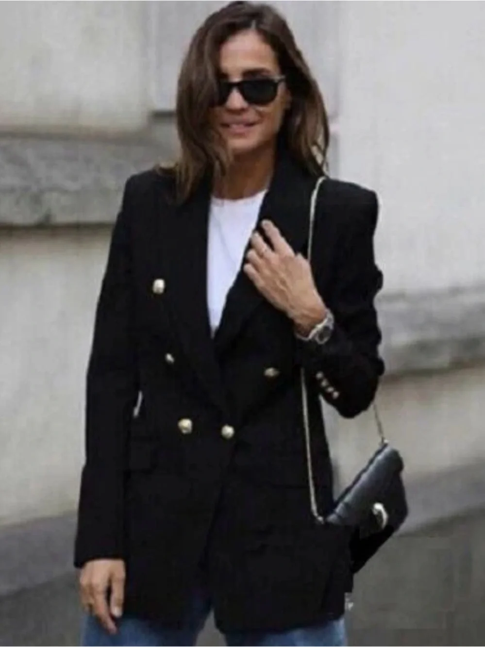 Zara Black Double-Breasted Blazer with Gold Buttons - Picture 4 of 6
